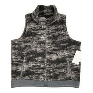 Athleta Tugga Vest Womens 1X Gray Camo Full Zip Cozy Sherpa Fleece Semi Fitted